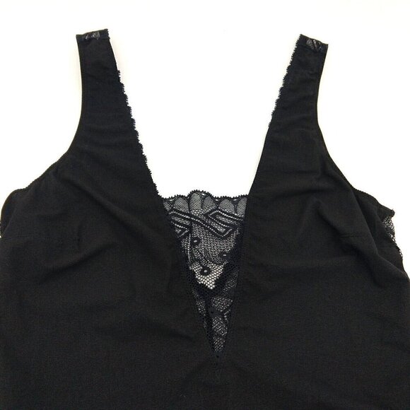 & Other Stories Black Lace Overlay Bodysuit Size 6 Peek A Boo V Neck Teddy - Picture 2 of 9